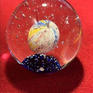 Vibrant Blue and Yellow Art Glass Sphere